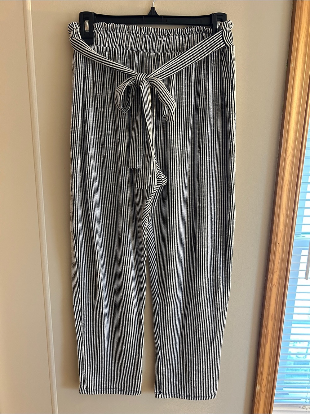 Caution To The Wind Black & White Striped Paperbag Wide-Leg Pants